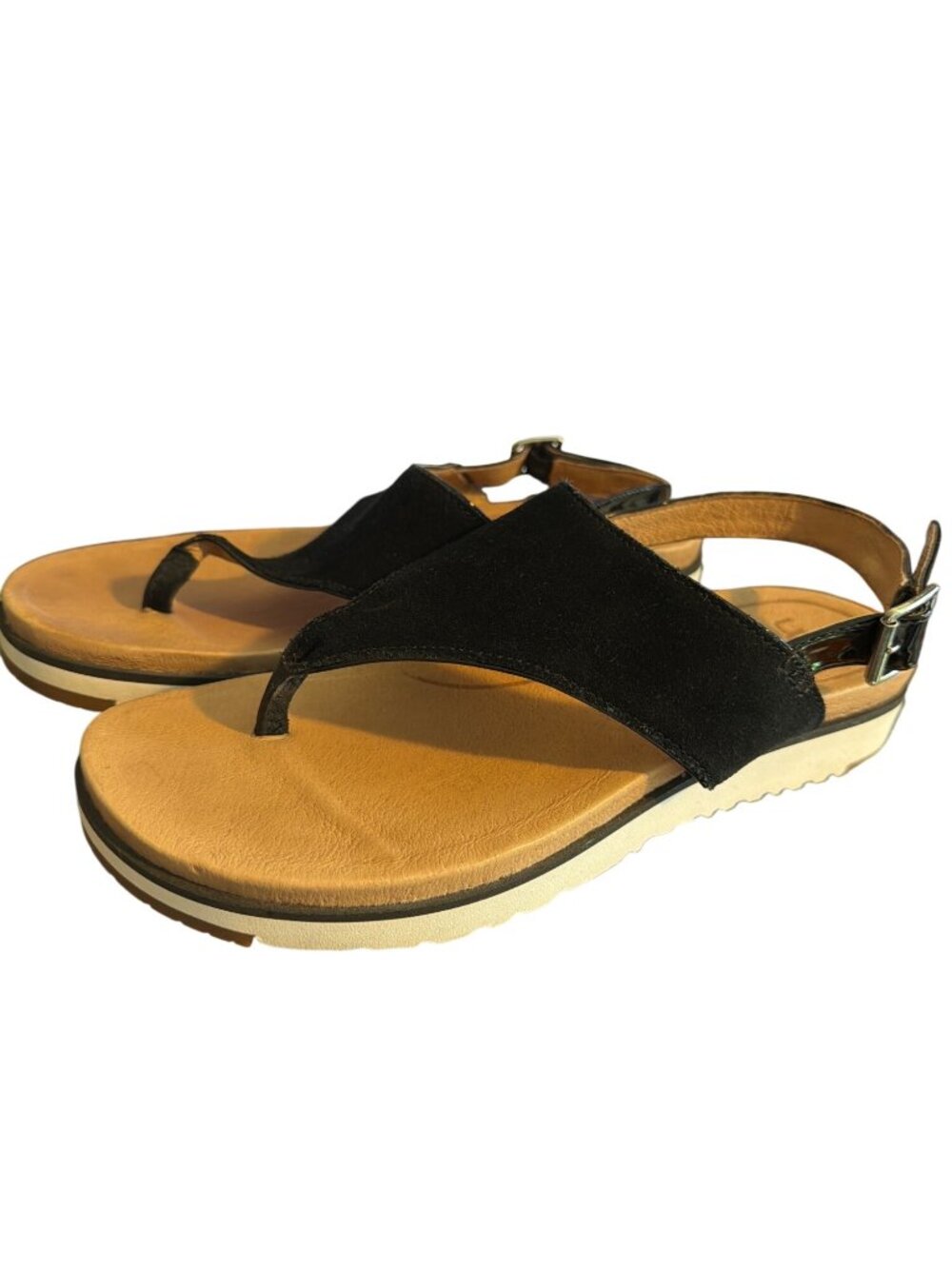 UGG Alessia Black Suede Treadlite Platform Sandals Buckle Adjustable Strap Sz 7